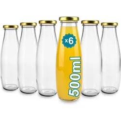 Espírito rebelde 6 leeren Glasflaschen à 500 ml mit Deckel - Glasflaschen für Saft, Milch, Grillen, Saucen