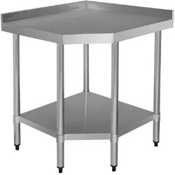 VOGUE Edelstahl-Ecktisch mit niedrigem Regal Tiefe 700 Edelstahl 900x700x960mm