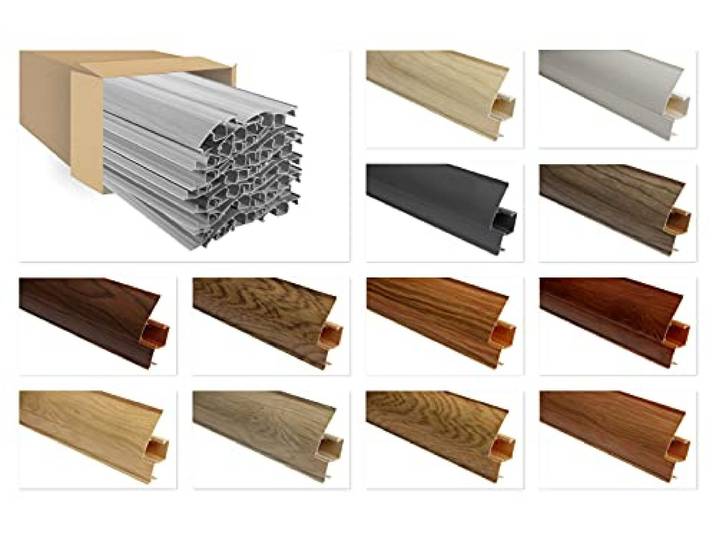 LEMAL Sockelleisten Sparpaket, PVC 65x23mm - Fußleisten mit Kabelkanal - (56 Meter 8630 Holzoptik braun) Laminat Abschluss Bodenbelag