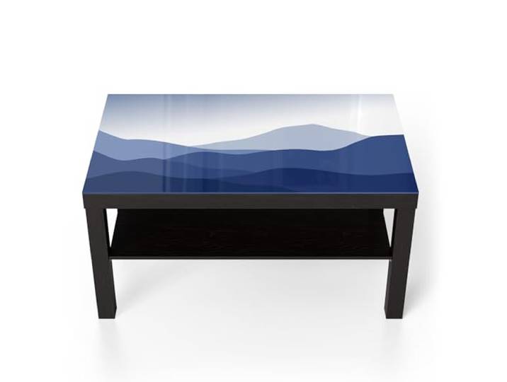 DEQORI Glastisch schwarz groß 90x50 cm Motiv Berge im Blauschleier ausgefallener Beistelltisch aus Glas Hochglanz Couchtisch fürs Wohnzimmer moderner Couch Tisch mit Design