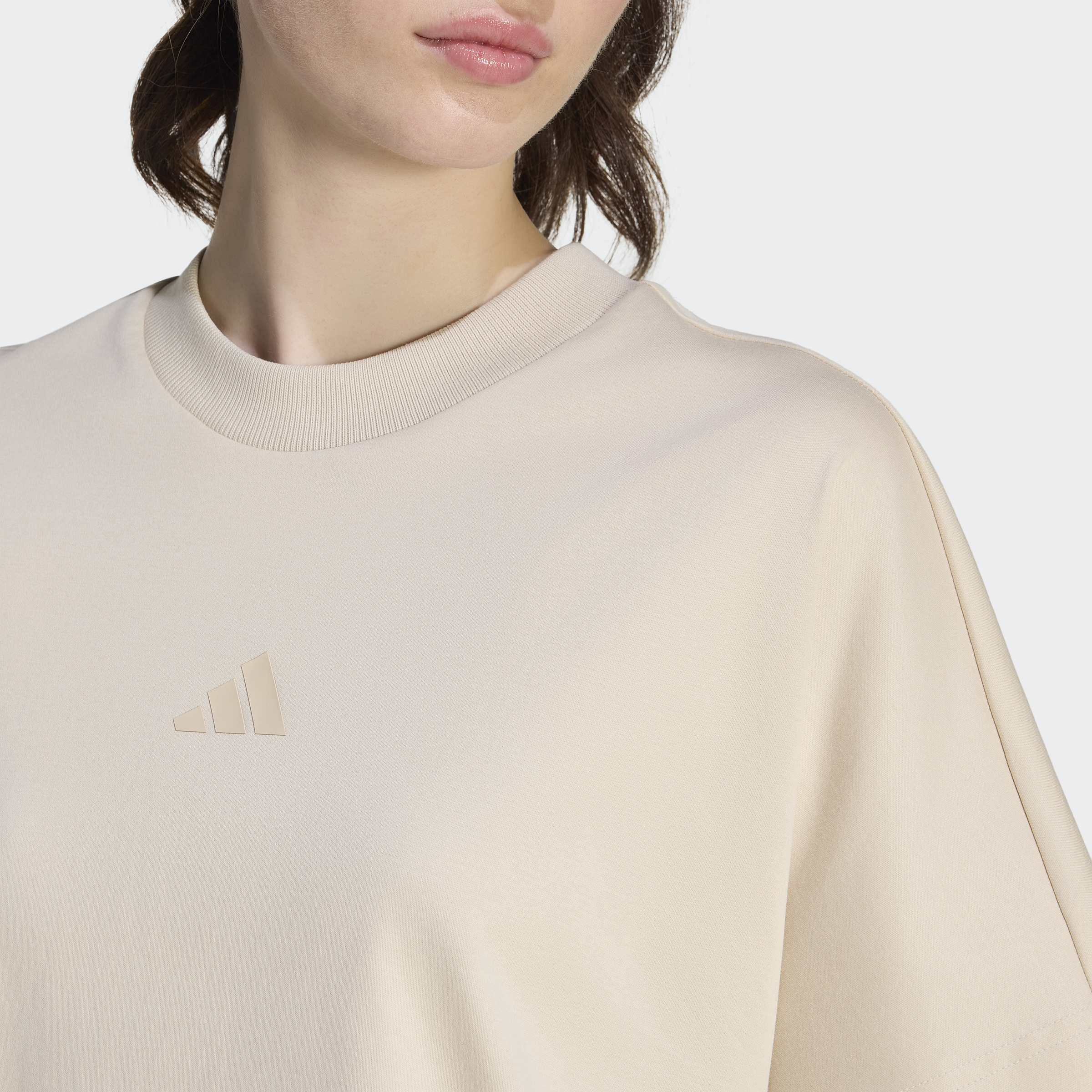 T-Shirt ADIDAS SPORTSWEAR "SOFT LUX LOCKERES", Damen, Gr. XL, beige (crystal linen), Obermaterial: 100% Baumwolle, Rundhals, Shirts T-Shirt crystal linen XL