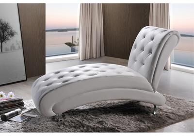 Baxton Studio Pease Contemporary White Faux Leather Upholstered Crystal Button Tufted Chaise Lounge