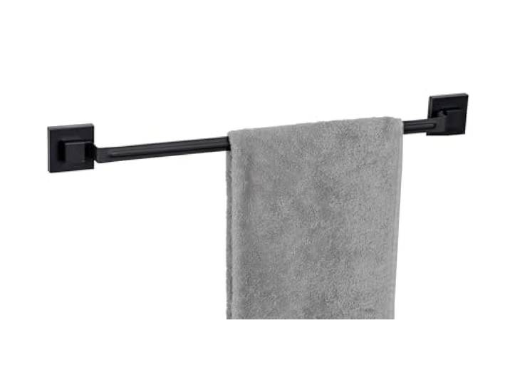 WENKO Porte-Serviettes sans perçage Vacuum-Loc Quadro Barre Porte-Serviettes INOX pour Salle de Bain Design Noir élégant DIM (l x h x p) 60\,5 x 6 x 5 cm Métal Inoxydable Couleur Noir