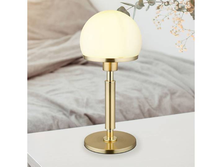 Lampe de table - Type A Ø 18cm Blanc/Laiton/Doré Tissu mélangé LED E27