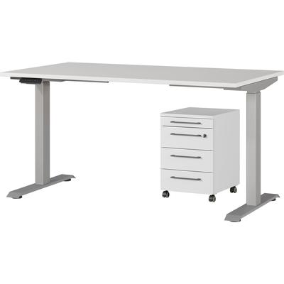 Büromöbel-Set GERMANIA "Agenda", silber (lichtgrau, silber), B:140cm T:80cm, Holzwerkstoff, Kunststoff, Metall, Arbeitsmöbel-Sets, Büromöbel-Set, Set bestehend aus höhenverstellbarem Schreibtisch und Rollcontainer