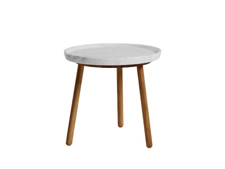 Stolab Tureen Wetttisch Marmor Weiß, ø52cm, Eichenholzbeine natürlich geölt