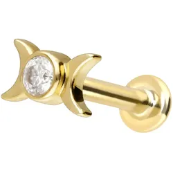 14 Karat Gold Labret mit Innengewinde MOISSANIT + 2 MONDE