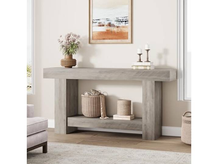 GarveeMore 160cm Vielseitiger Konsolentisch Offene Ablage Beidseitiges Design Oberflächenrelief
