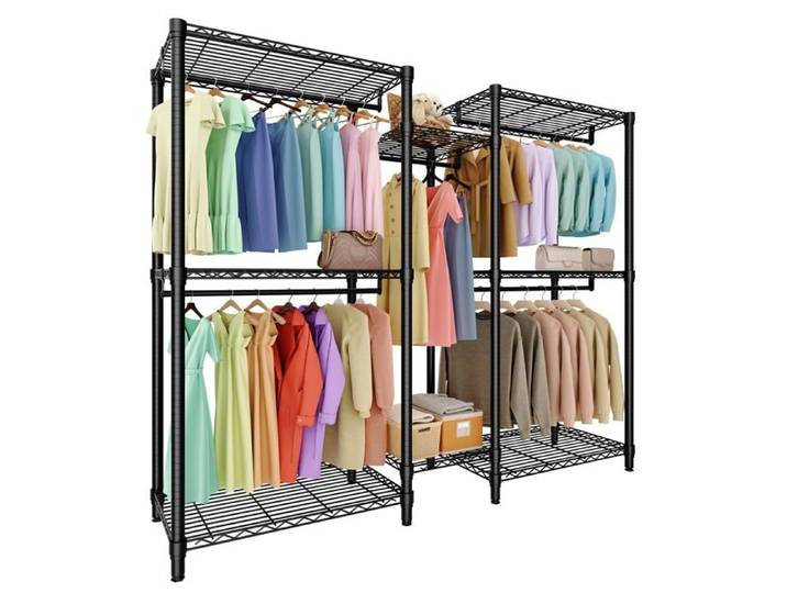 Portant à vêtements sur pied 5 tringles et 8 étagères réglables charge 1 874 lb 76 5 x 73 6 x 17 4 po noir