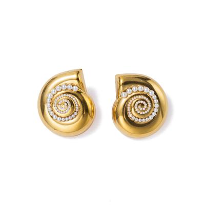 Paar Ohrstecker "Schmuck Geschenk Edelstahl Ohrschmuck Ohrringe Muschel", gold (gelbgoldfarben, weiß), ANISTON JEWELRY & WATCHES, Ohrringe, Damen, 25mm, Edelstahl Perlen, Edelstahl, Perlen, Made in Germany - mit Perle (synth.)