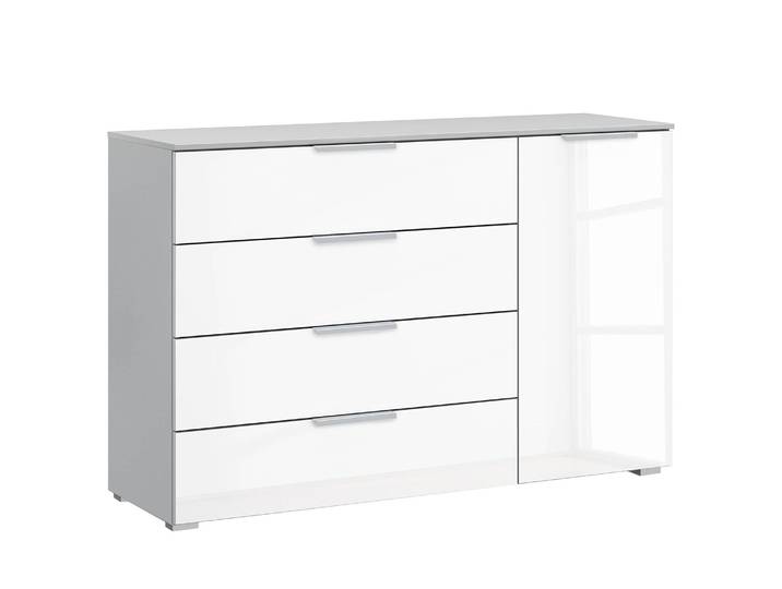 Sideboard x4+1 120 x 81 x 42cm Weiß/Hochglanz Weiß/Seidengrau Aluminium