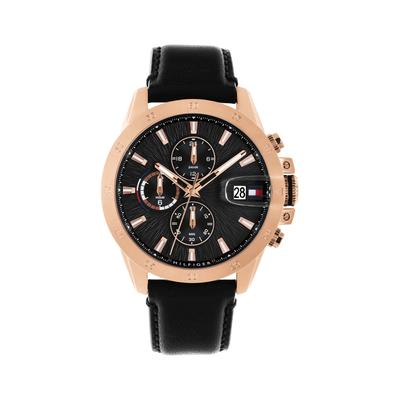 Multifunktionsuhr TOMMY HILFIGER "JAMESON", rosa (schwarz), Armbanduhren, Herren, Quarzuhr, Armbanduhr, Herrenuhr, Lederarmband, analog