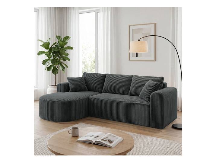 COMHOMA Sofa Ecksofa mit Schlaffunktion, Corduroy Modulares Boneless Couch, mit Chaiselongue, L-Form Schlafsofa, Sektionssofas mit Kissen & Seitentaschen