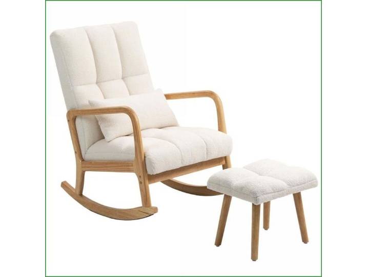 Chaise à bascule - Avec ottoman flanelle appuie-bras dossier haut pieds bois – Blanc