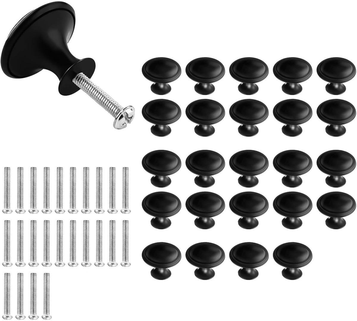 GelldG Meubelknoppen Set van 24 Stuks - Ronde Kastknoppen van Roestvrij Staal - Klassiek Design - Zwart
