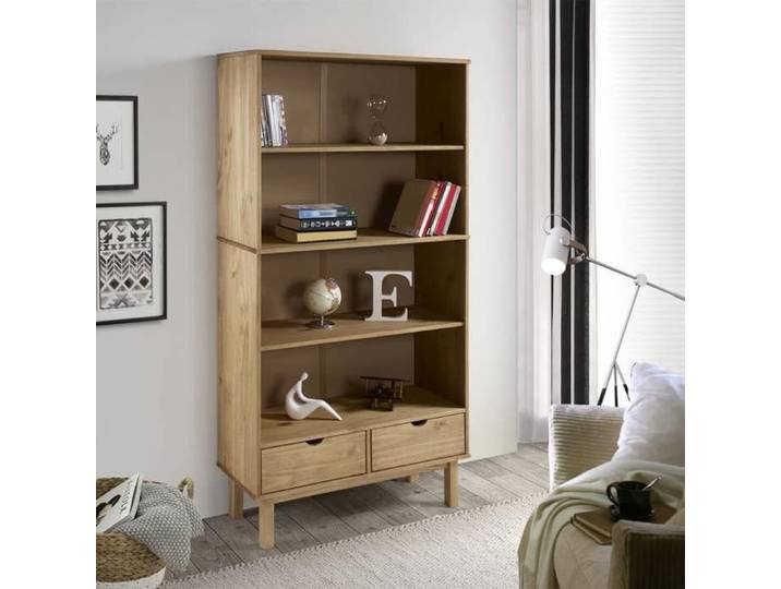 Bibliothèque OTTA avec 2 tiroirs Marron Bois massif pin 351303