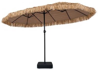 Costway 15 x 9 FT Solar Double-Sided Patio Umbrella Base Included for Garden Bar-Brown