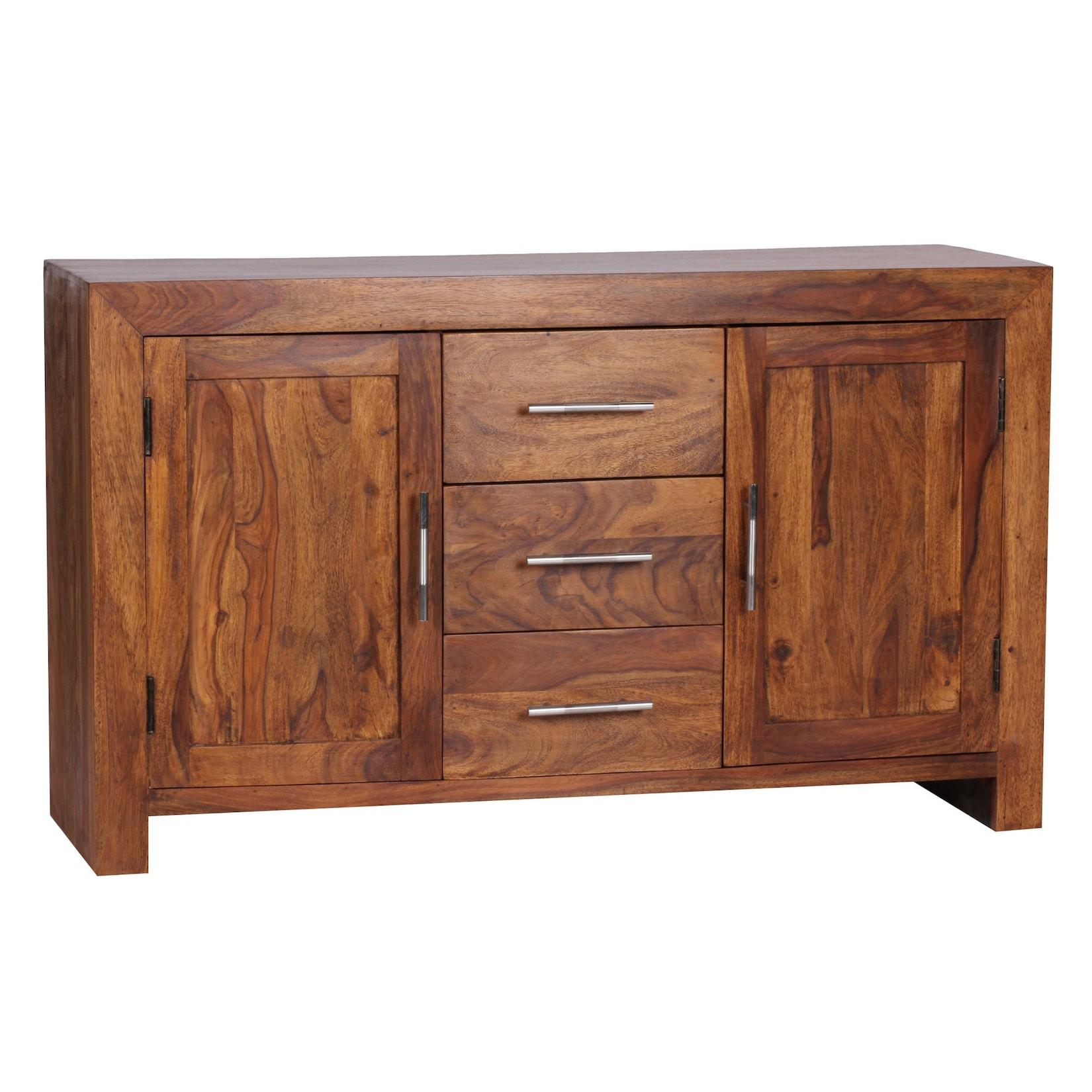 KADIMA DESIGN Elegantes Sideboard Sheesham, 3 Schubladen, 2 Türen, Landhaus-Stil