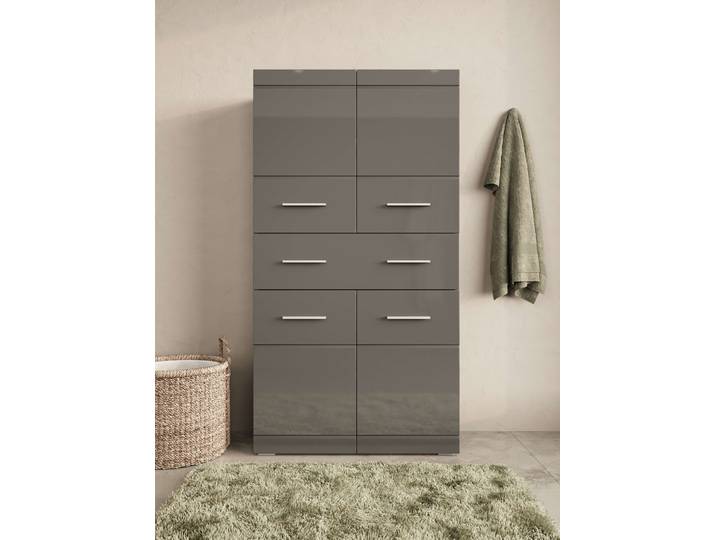 Midischrank GOODPRODUCT Föhr , silber (grau), B:72,8cm H:136,5cm T:30,6cm, FSC-zertifizierter Holzwerkstoff, Schränke, Midischrank, minimalistisch, zeitlos, hochglänzend