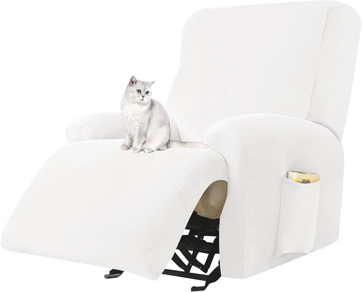 Zachte stretch fluwelen fauteuilhoes in wit voor het beschermen van je meubels