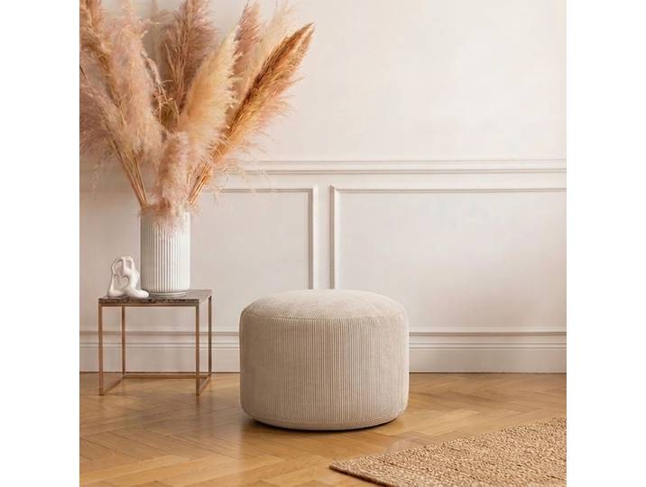 Pouf rond Ø 50cm Beige Velours côtelé Fjella: Beige