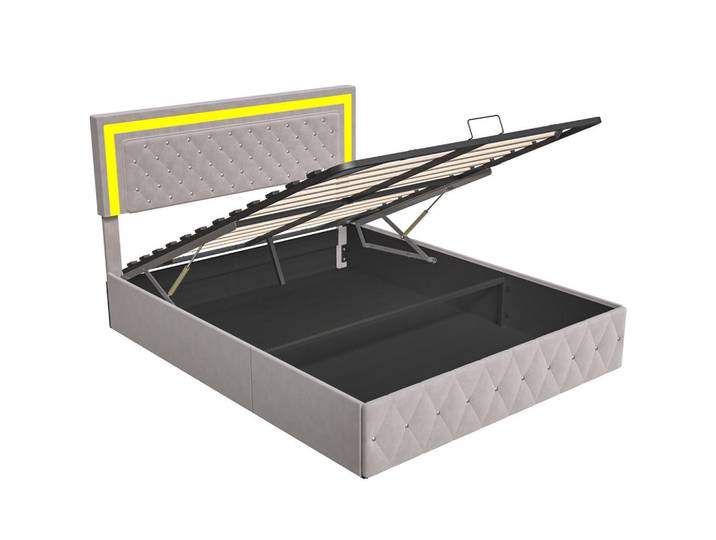 Polsterbett 140x200 cm, Beige, LED-Beleuchtung, Mode, 140x200 cm, Schlafzimmer, Betten, Polsterbetten