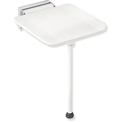 HEWI Klappsitz, System 900, Wandkonsole aus Edst., verchromt, Sitzf. strukturiert, 350x340 mm, Signalweiß