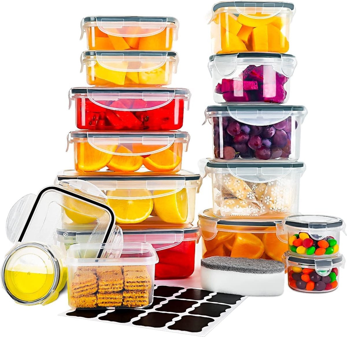 Set van luchtdichte voorraadboxen voor de keuken, zwart en transparant, plastic