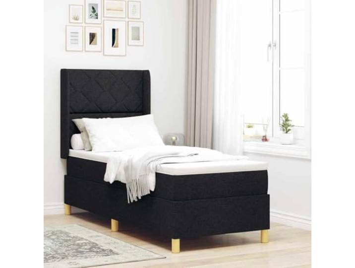 Verstellbares Kopfteil Modernes Design Boxspringbett Schwarz 80 x 200 cm Boxspringbett mit Matratze Schwarz 80 x 200 cm Stoff verstellbares Kopfteil Metallfuß Gold Polsterbett