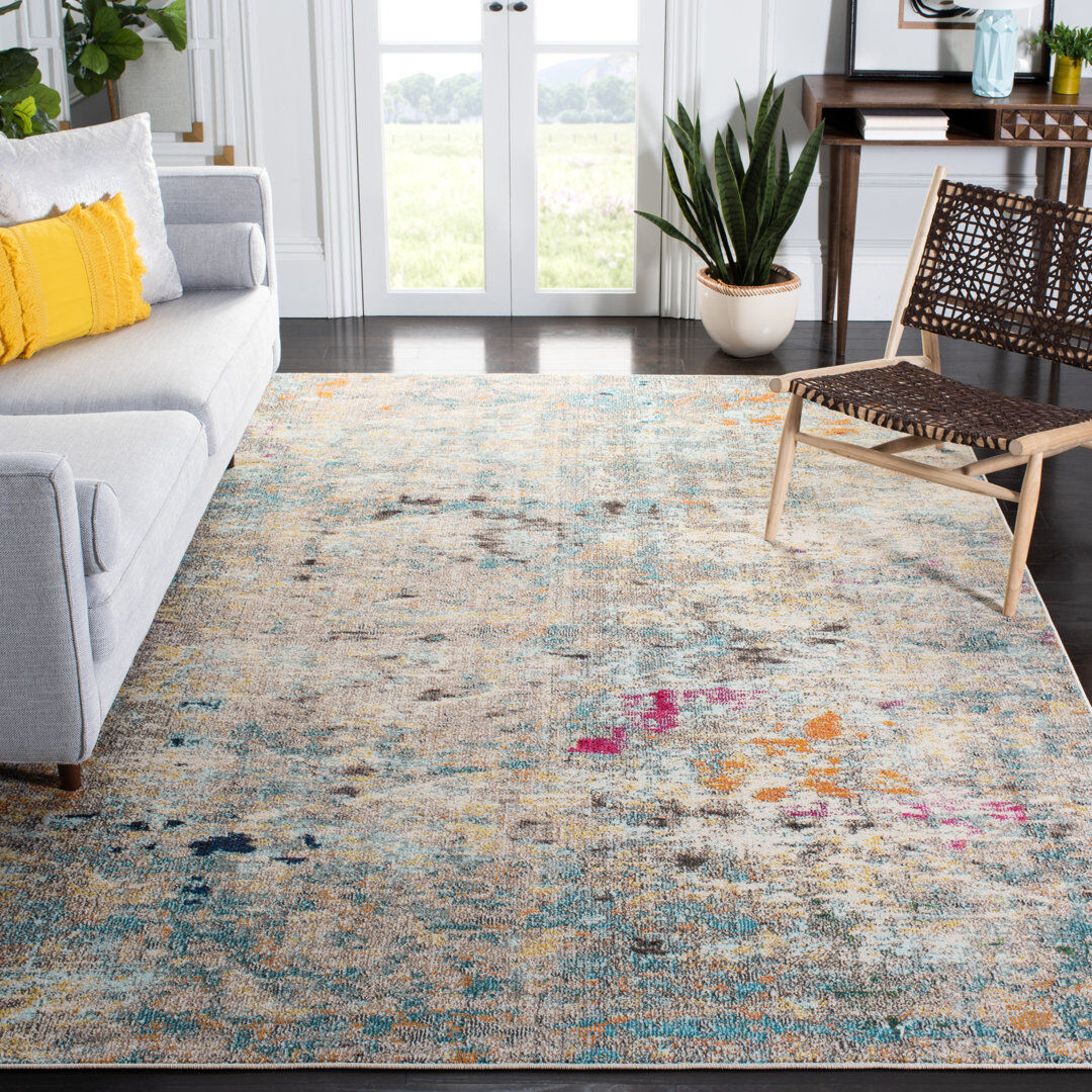 Bloomsbury Market Mayorga Abstract Area Rug Gold;Gray Square 201cm