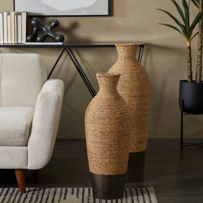 ARCILLA ELEMENTAL Artisan Crafted Tall Brown Seagrass Woven Floor Vase