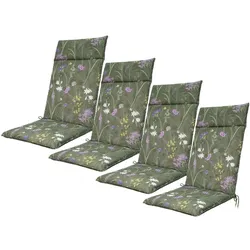 Natura Punto, Sitzkissen, 4er-Set Hochlehner-Auflage, Gartenstuhlkissen wasserabweisend, Blumenmuster grün, 120x50cm (120 x 50 cm)