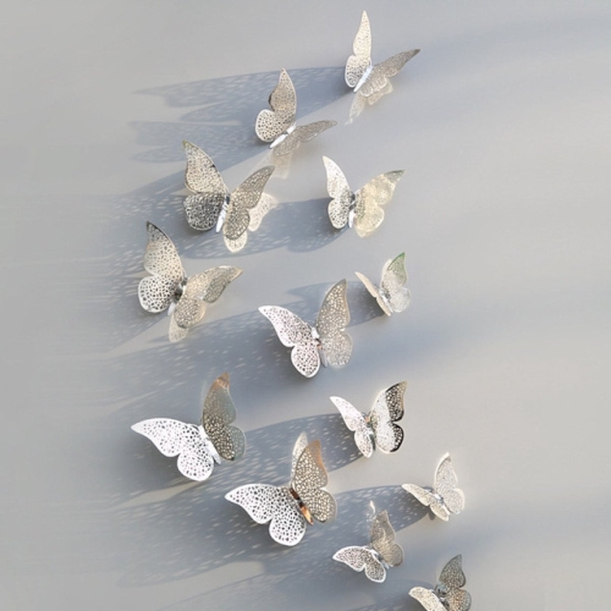 3D Behang Woondecoratie Holle Vlinder Muurstickers Zilver