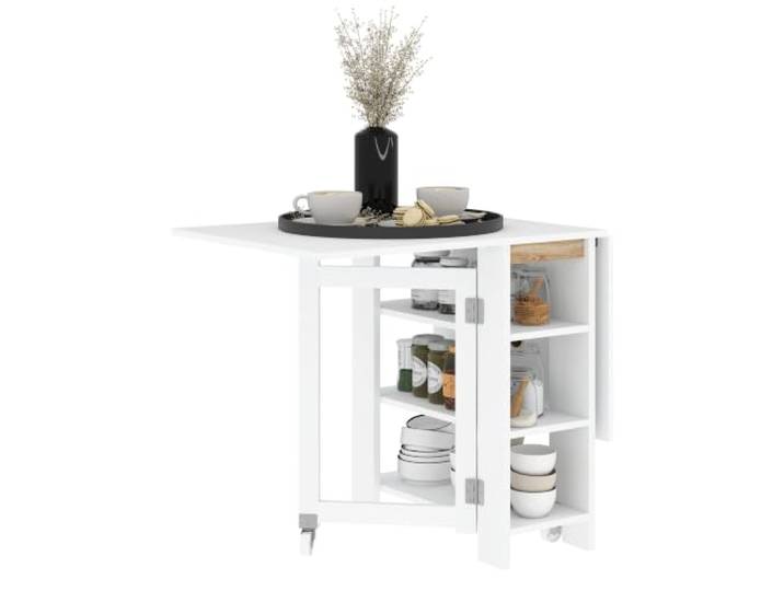 HOMCOM Klapp-Esstisch für kleine Räume mit Ablagefächern Weiß Klapptisch, klappbarer Tisch, Küche, Esszimmer
