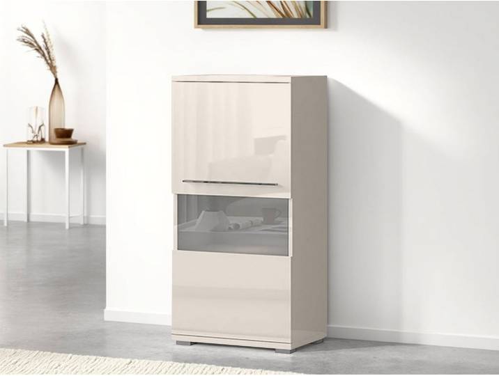 Highboard OTTO HOME Piano Vitrine , beige (beige hochglanz), B:60cm H:123cm T:40,2cm, Holzwerkstoff, Sideboards, Highboard, UV lackiert, Soft-Close Funktion