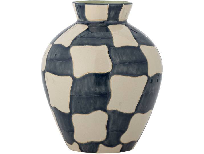 Bloomingville Vaas aardewerk blauw Check 24cm