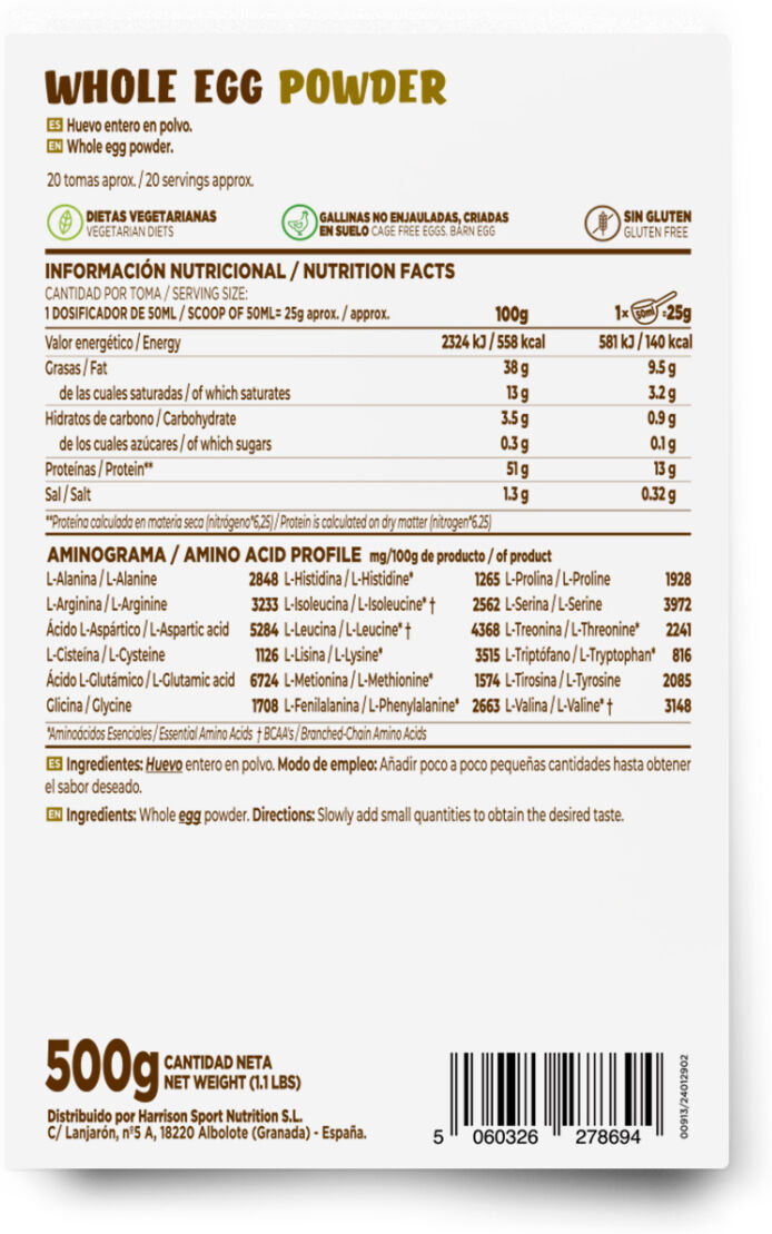 HSN Huevo entero en polvo 500g - Proteínas de Albúmina de Huevo - Polvo - 20  Servicios