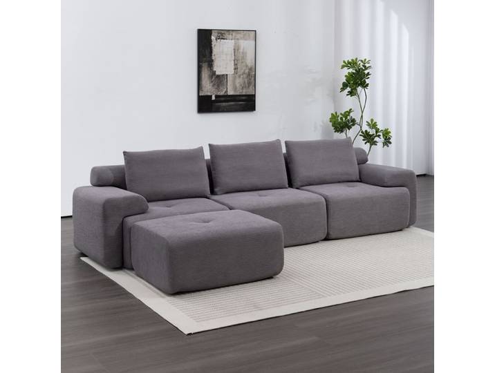 Canapés d'angle en L Gris foncé Tissu canapé convertible salon moderne le spacieux canapé d'angle sans cadre «