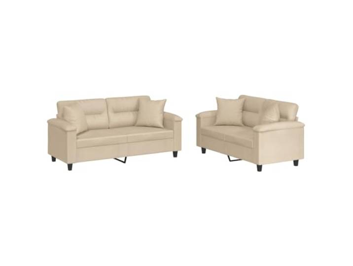 Coespram 2-tlg. Sofagarnitur mit Kissen Creme 2-Sitzer Couch Set Elegante Couchkombination fuer Wohnzimmer und Gaestezimmer, bezogen mit pflegeleichter Mikrofaser und dicker Polsterung.