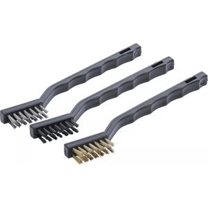 BGS-technic Drahtbürste 85811, Set, Handbürste 175mm, 2-reihig, mit Borsten aus Edelstahl, Messing & Nylon, 3-teilig