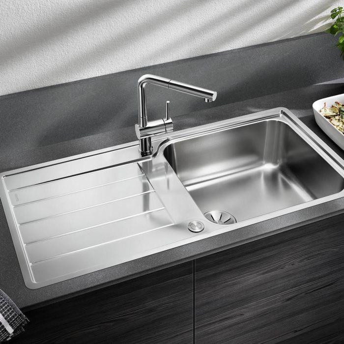 Blanco Spüle 525327 100 x 50 cm, Edelstahl Bürstfinish, reversibel, PushControl Ablauffernbedienung