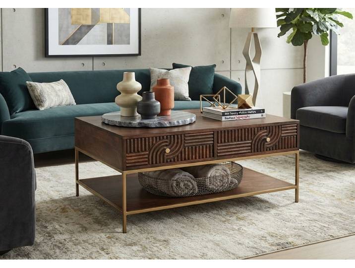 Couchtisch 110x70cm 'Marvello' Mango braun & Metall goldfarbig