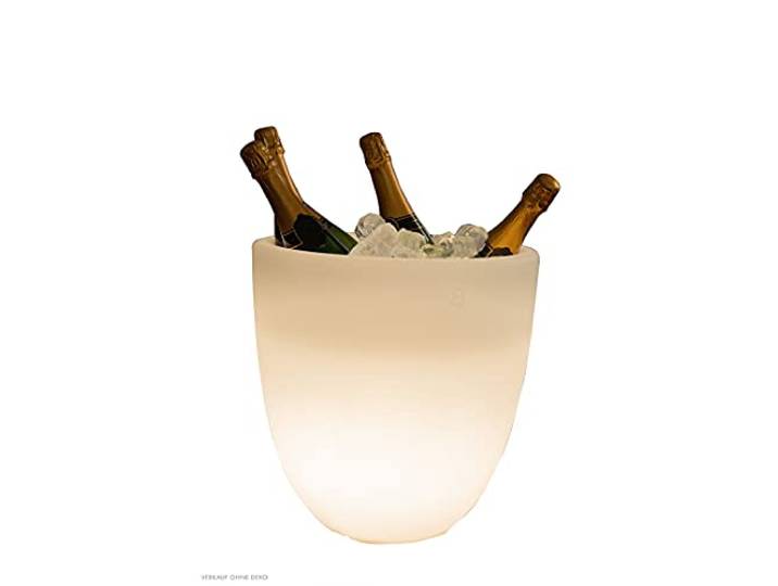 8 seasons design Shining Curvy Cooler LED-Flaschenkühler Ø 39cm (Weiß), E27 Fassung inkl. Leuchtmittel in warmweiß, XL Sekt + Weinkühler für 4-5 große Flaschen, Getränkekühler, für Party + Hochzeit