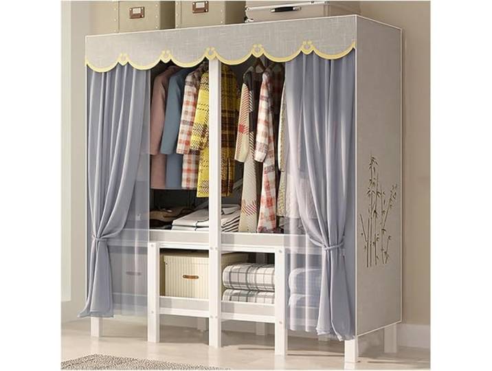 MmcdylyhEU Tragbarer, Faltbarer Kleiderschrank Mit Abdeckung – L-Kleiderständer for Schlafzimmer, Stilvoller Kleidungsorganisator, Mantelaufbewahrungslösung(Purple,130cm/51.2inch)