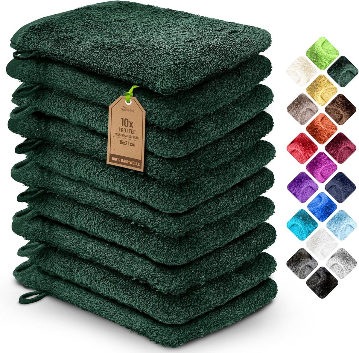 Set van 10 washandjes in badstof voor dagelijkse verzorging