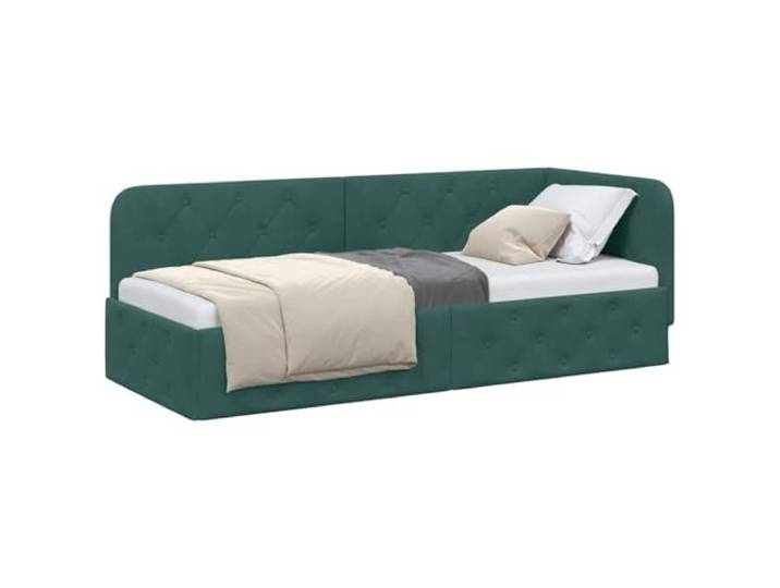 KTHLBRH Eckbett Samt Dunkelgrün 80 x 200 cm Armlehne wendbar, platzsparendes Design, umwandelbar in ein Sofa, L-förmiger Rahmen