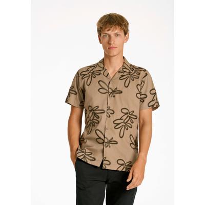 Kurzarmhemd LINDBERGH "Freizeithemd (Kurzarm) Regular Fit", Herren, Gr. L, Normalgrößen, beige (stone), Obermaterial: 100% Baumwolle, Hemden