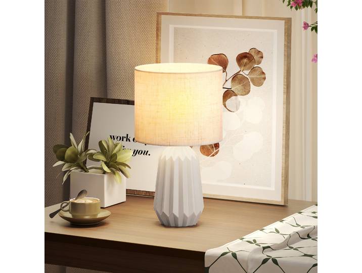 HOMCOM Lampe de Table Lin Beige Interrupteur 22x22x39cm