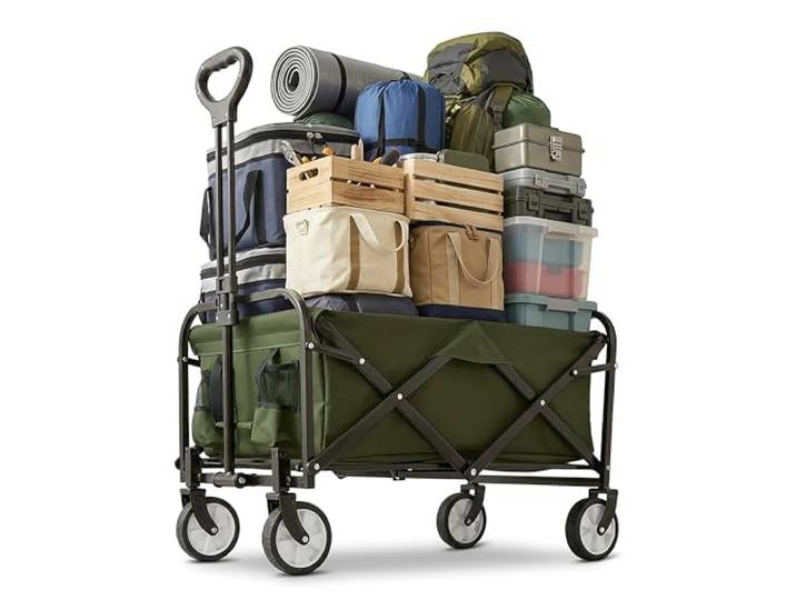 Relaxdays Chariot Pliable\, 100 kg\, poignée télescopique\, Tissu Oxford\, pour Courses\, Camping & Plage\, Vert