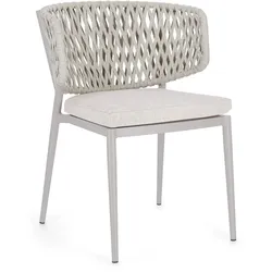 Gartenstuhl Noella aus Aluminium, modern, sandfarben, stapelbar, mit Outdoor-Kissen